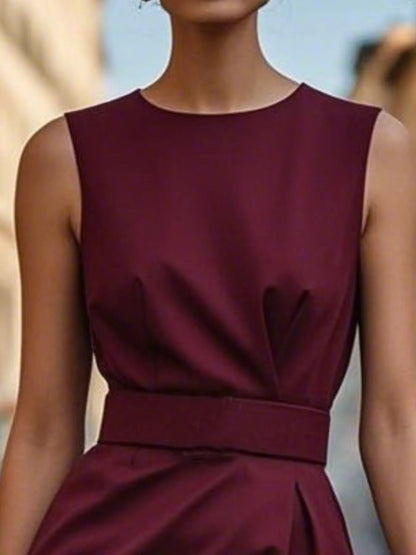 Round Neck Sleeveless Midi Sheath Dress - adritiX