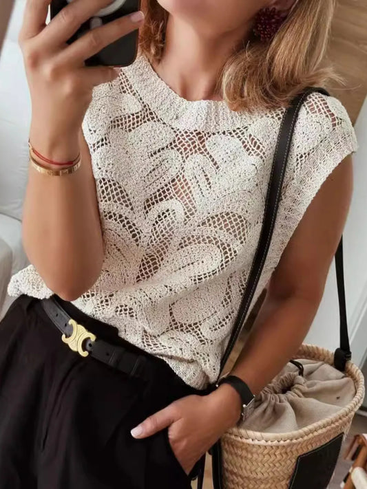 Lace Knit Sleeveless Sweater Vest - adritiX