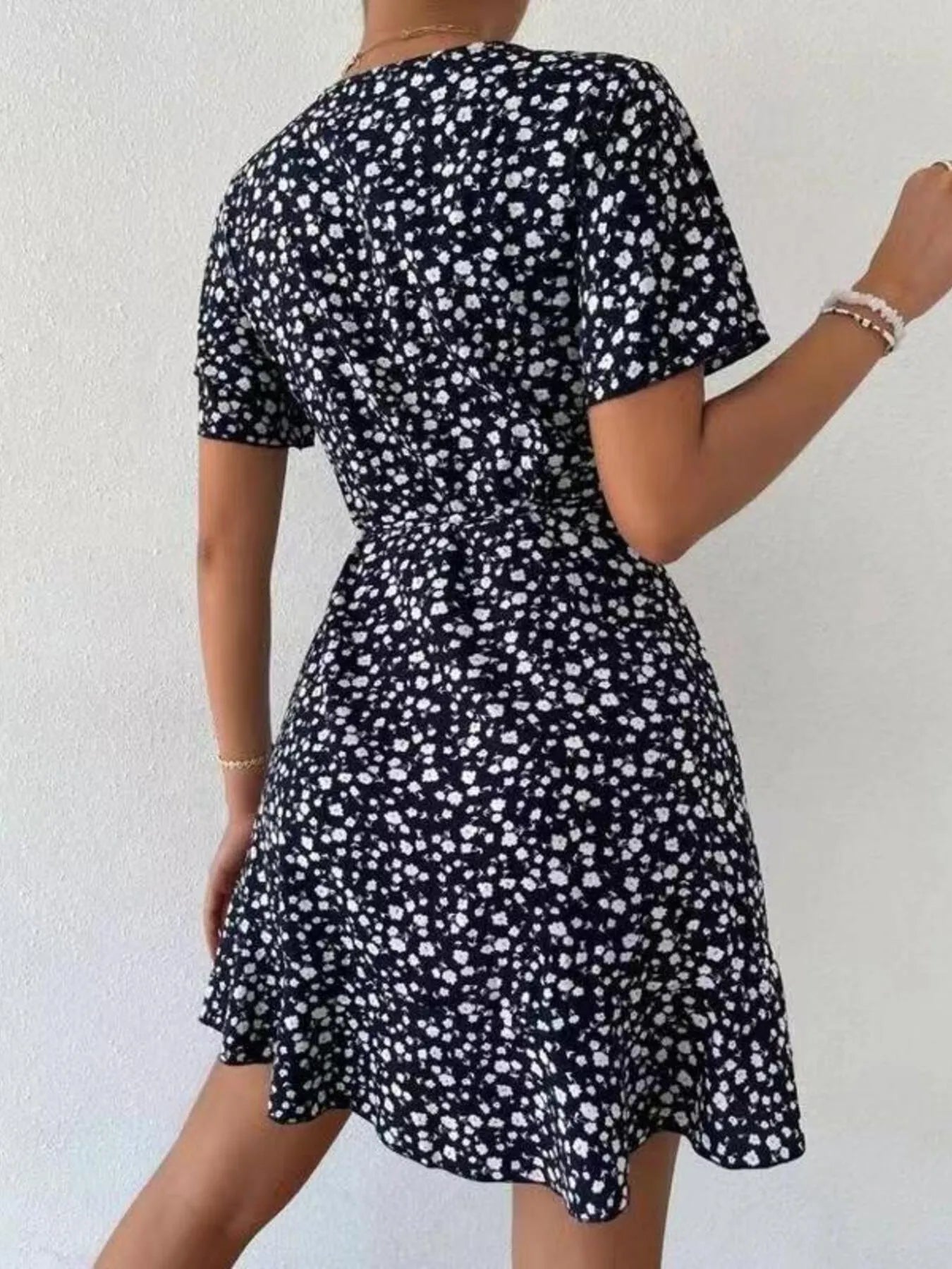 Floral Flutter Sleeve Wrap Mini Dress - adritiX
