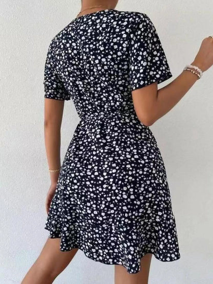 Floral Flutter Sleeve Wrap Mini Dress - adritiX