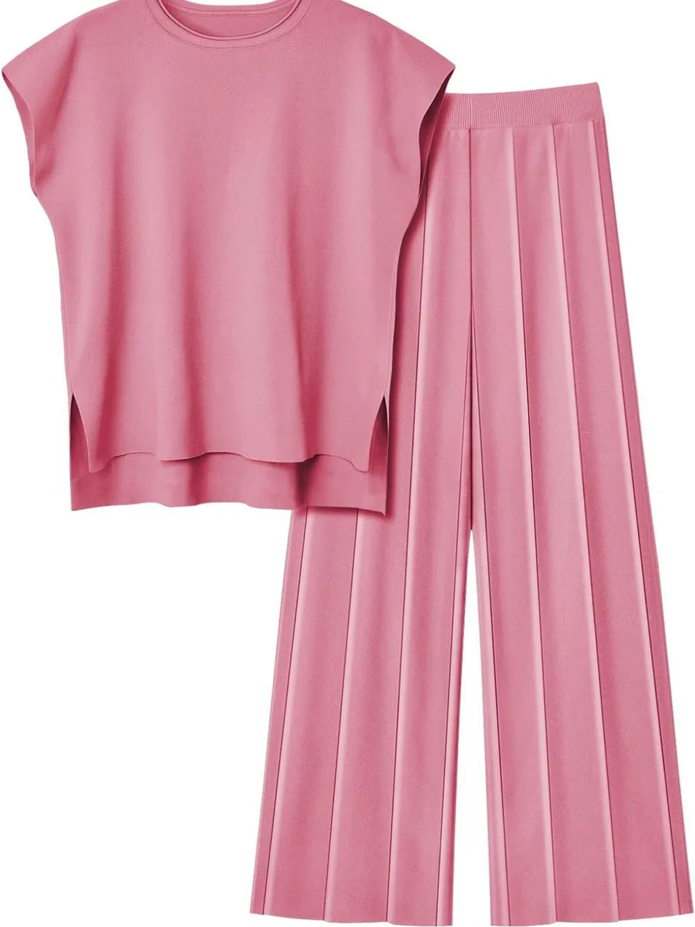 Round Neck Cap Sleeve Top and Pants Knit Set - adritiX