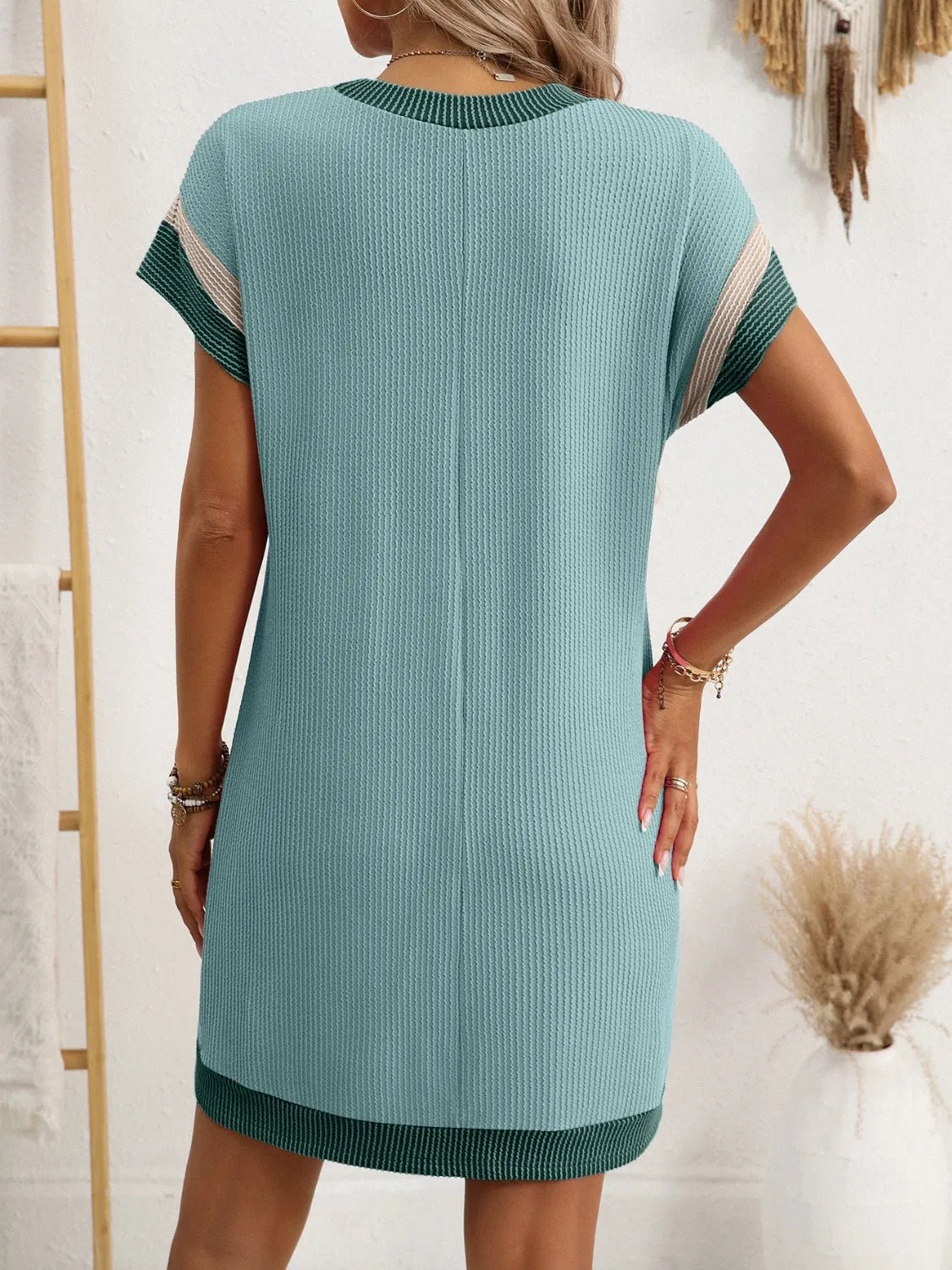 Round Neck Short Sleeve Mini Dress - adritiX