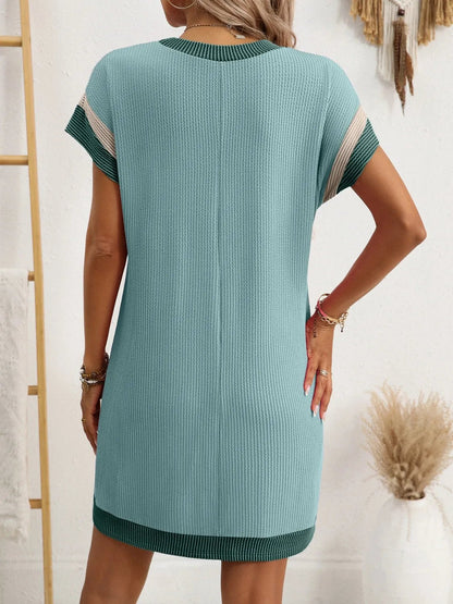 Round Neck Short Sleeve Mini Dress - adritiX