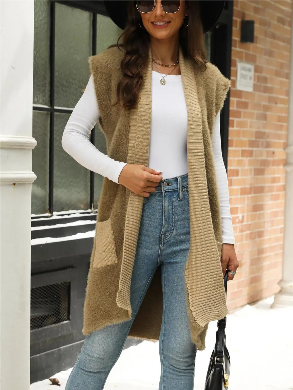 Pocketed Open Front Cap Sleeve Cardigan - adritiX