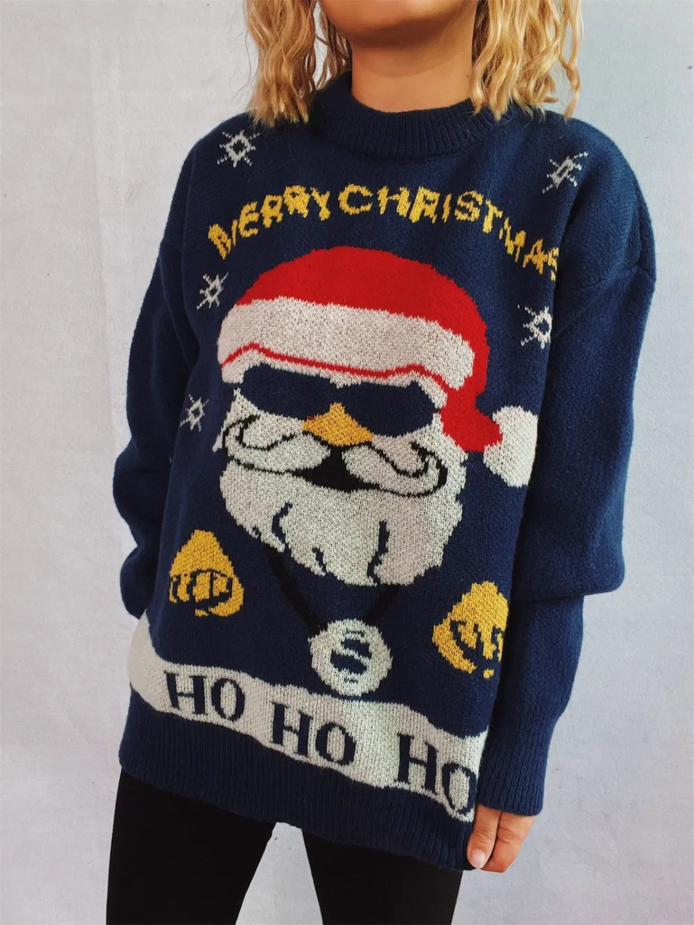 Santa Round Neck Long Sleeve Sweater - adritiX