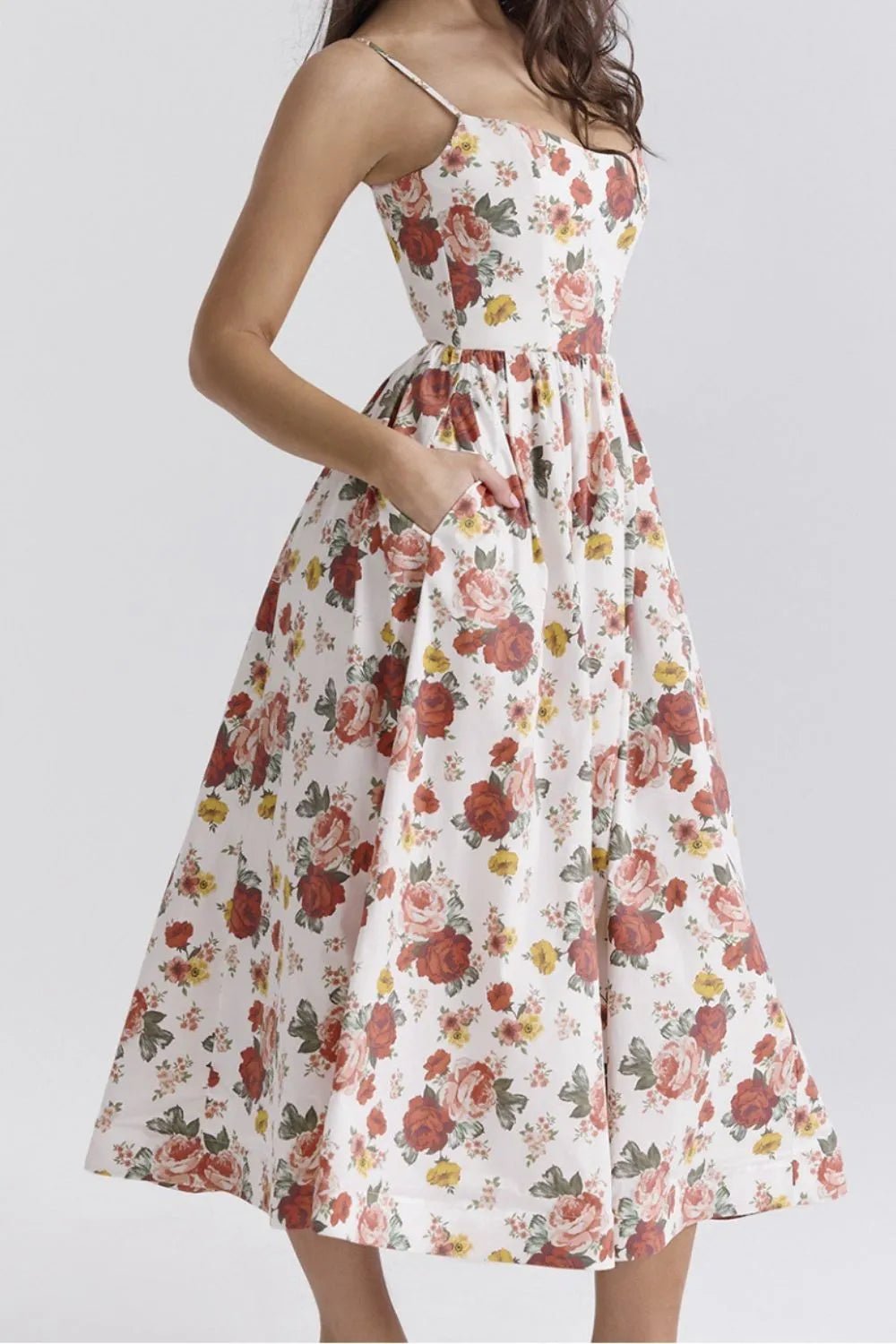 Floral Print Spaghetti Strap Midi Dress - adritiX