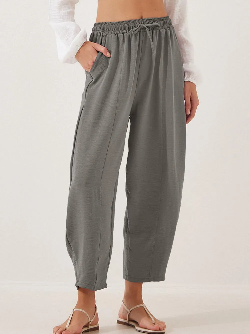 Full Size Drawstring Cropped Jogger Pants Plus Size - adritiX