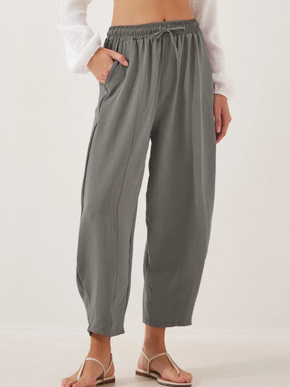 Full Size Drawstring Cropped Jogger Pants Plus Size - adritiX