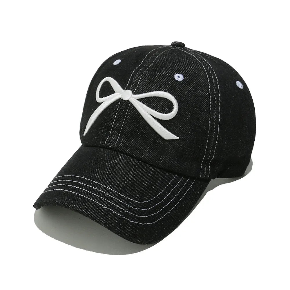 Bow Embroidered Denim Baseball Cap - adritiX