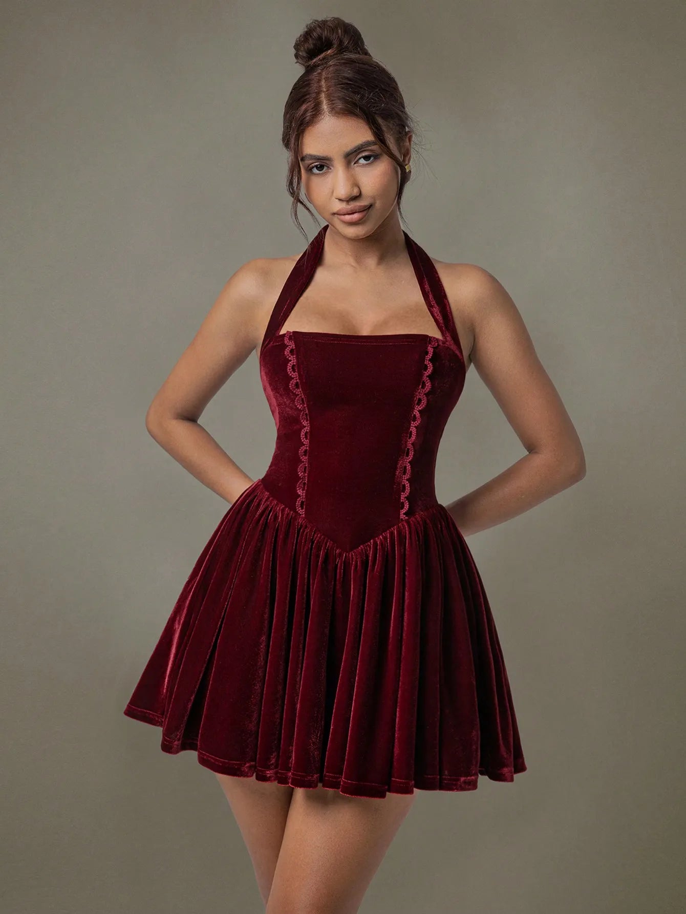 Velvet Halter Skater Dress - adritiX