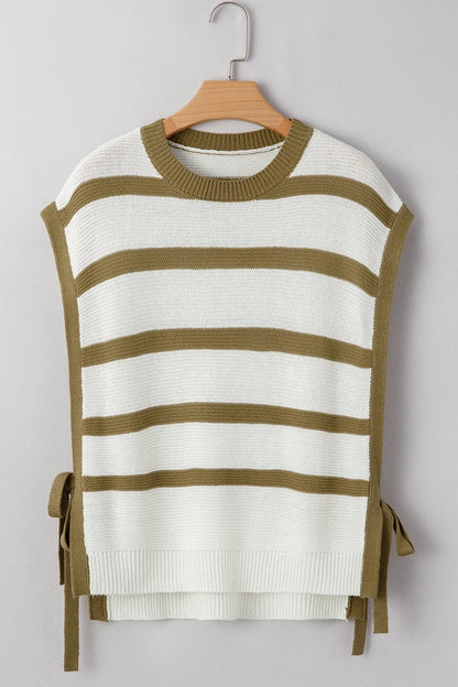 Stripe Tie Open Side Sweater Knitted Top - adritiX