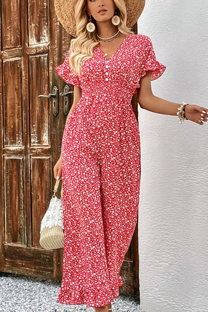 Elegant Perfee Printed Tie Back Ruffled Jumpsuit - adritiX