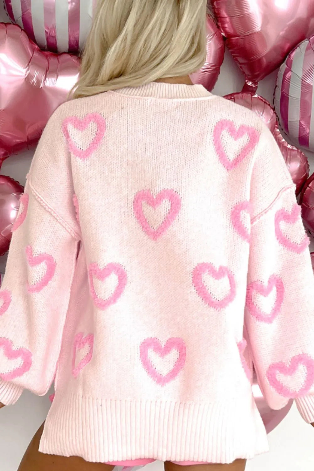 High-Low Heart Round Neck Long Sleeve Sweater - adritiX