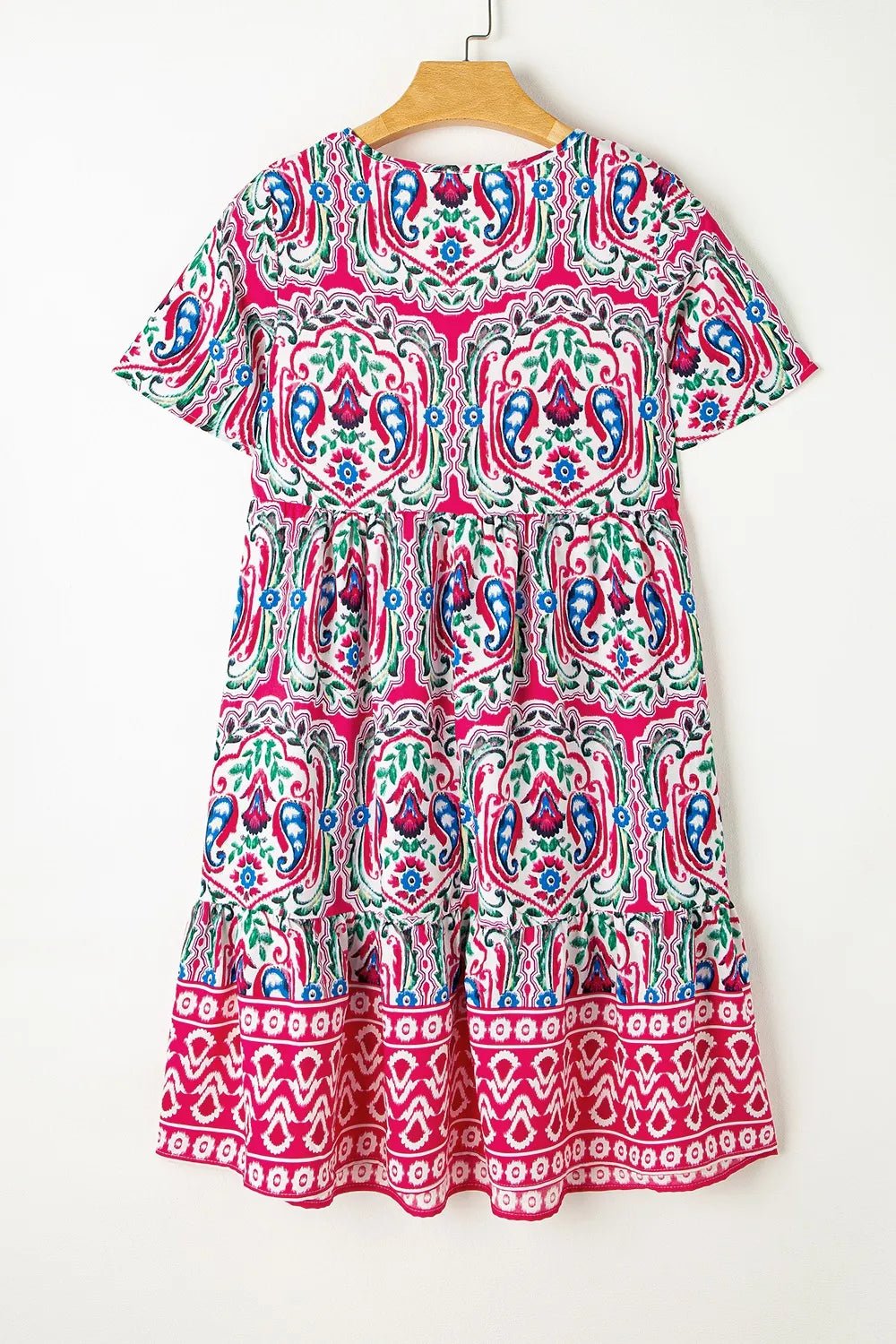 Printed Tie Neck Short Sleeve Dress - adritiX