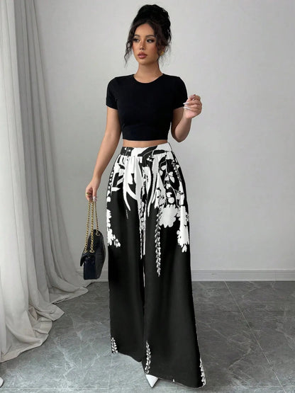 Printed Wide Leg Pants - adritiX