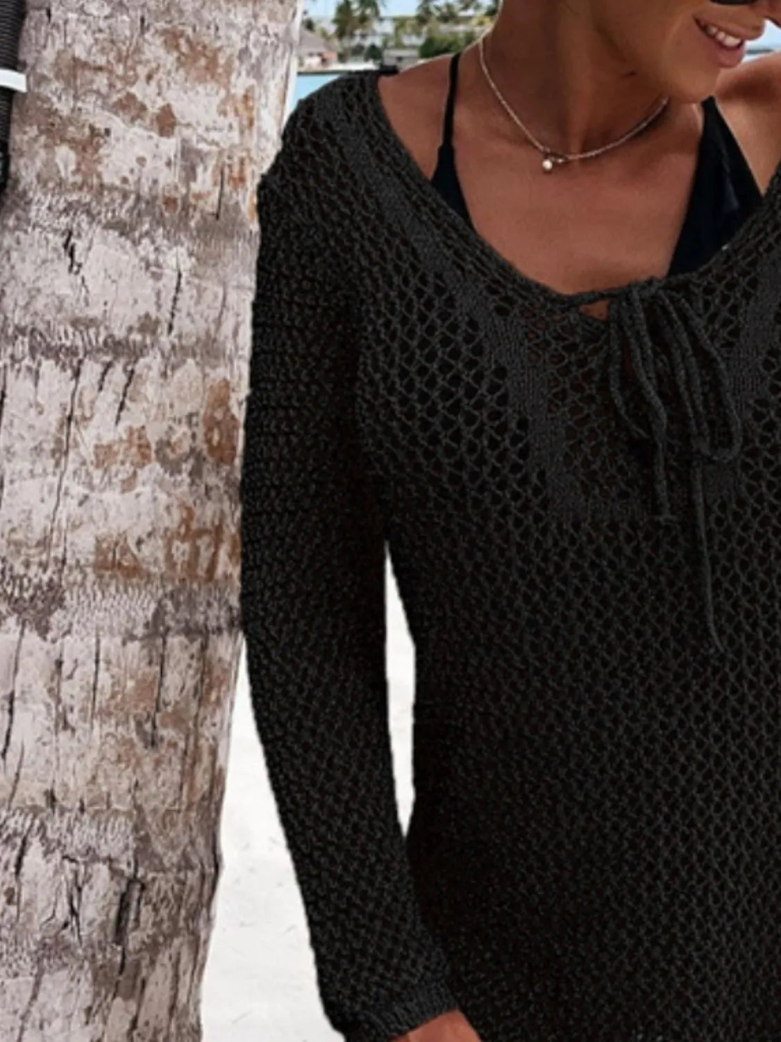 Openwork Long Sleeve Knit Cover Up - adritiX
