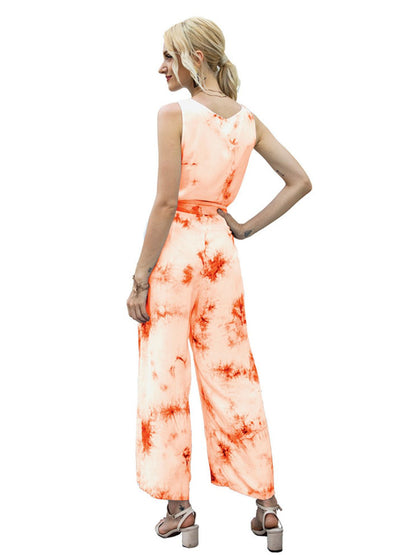 Elegant Ivy Lane Tie-Dye Tie Waist Sleeveless Jumpsuit - adritiX