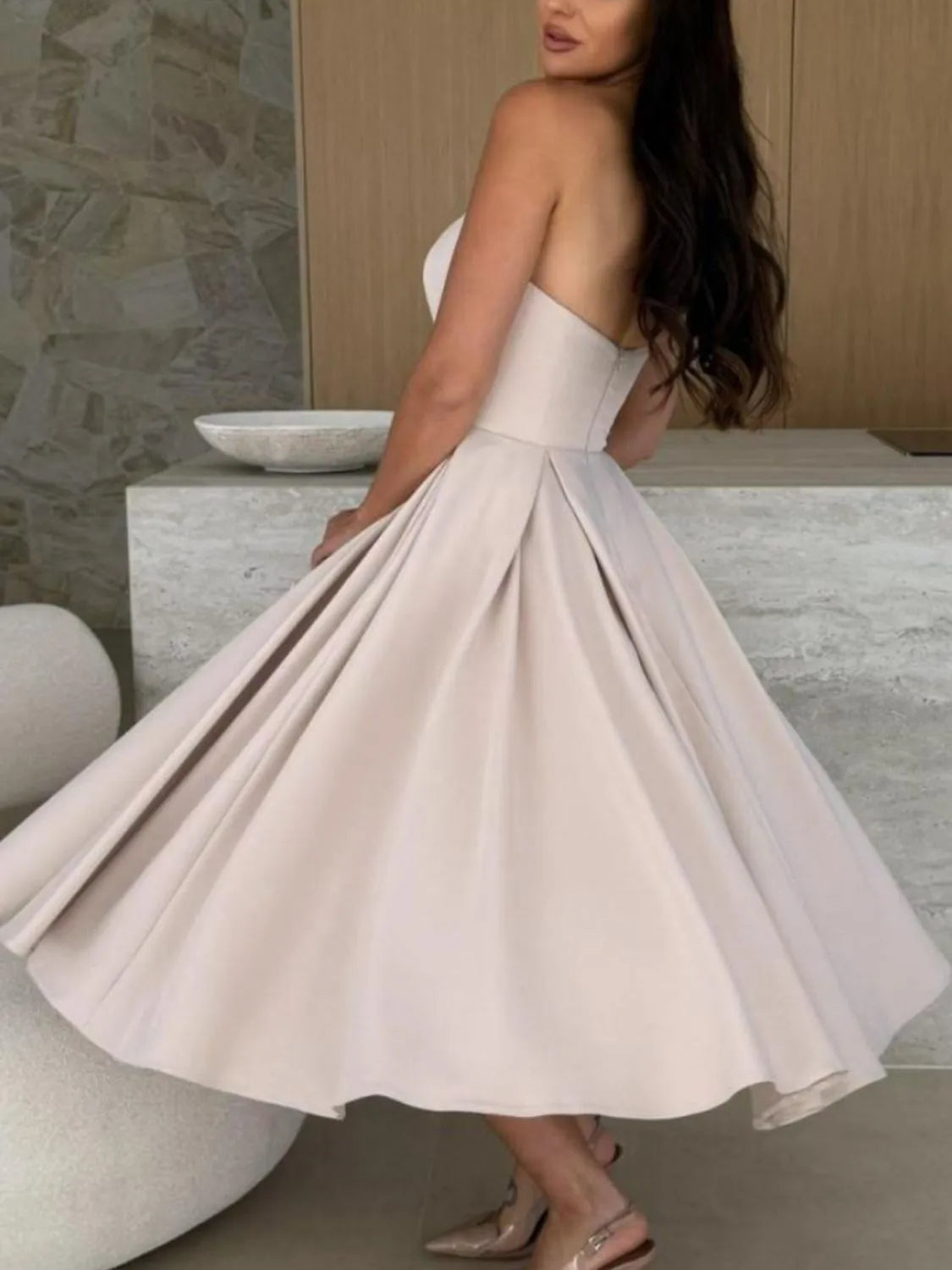 Elegant Solid Color Tube Midi Dress - adritiX