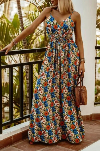 Printed Spaghetti Strap Maxi Dress - adritiX