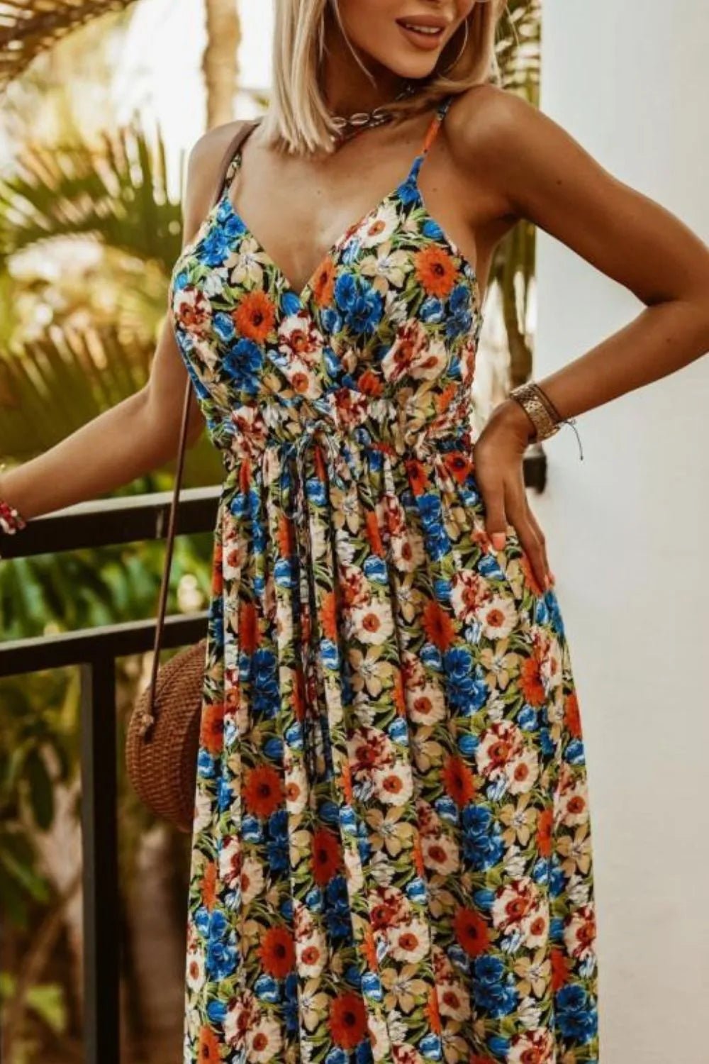 Printed Spaghetti Strap Maxi Dress - adritiX