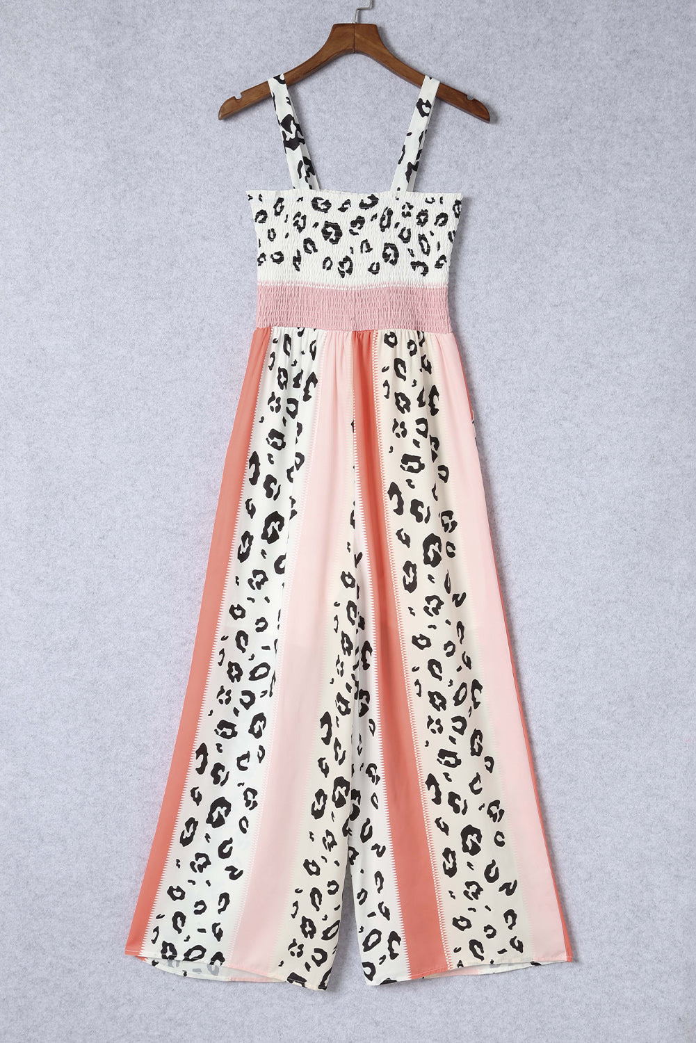 Elegant Leopard Color Block Smocked Jumpsuit - adritiX