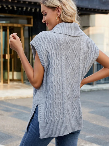 Side Slit Turtleneck Sweater Vest - adritiX