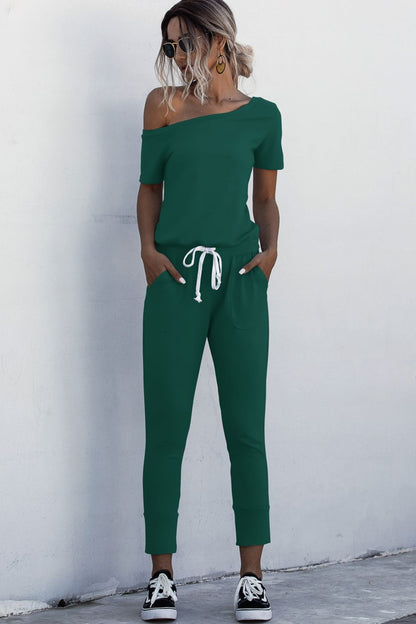 Elegant Asymmetrical Neck Tied Jumpsuit with Pockets - adritiX