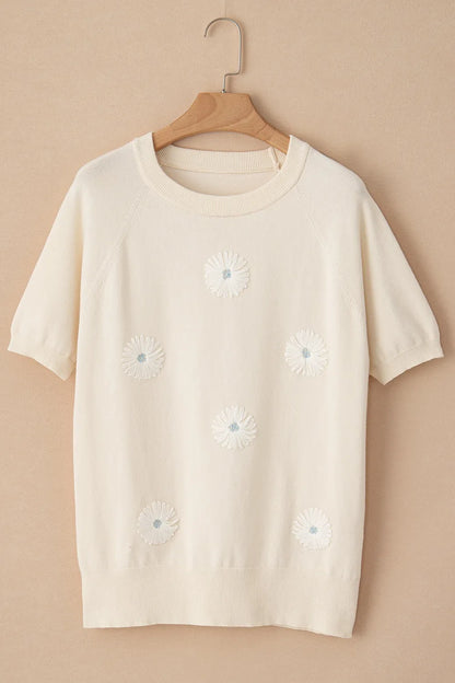 Daisy Round Neck Short Sleeve Knit Top - adritiX