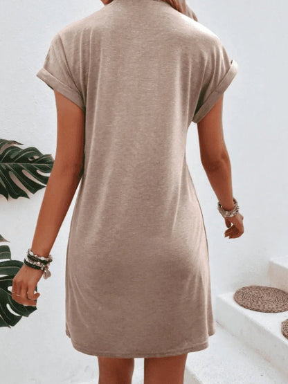 Exposed Seam Short Sleeve Mini Tee Dress - adritiX