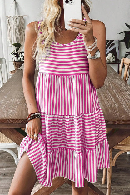 Stripe U Neck Sleeveless Loose Fit Mini Dress - adritiX