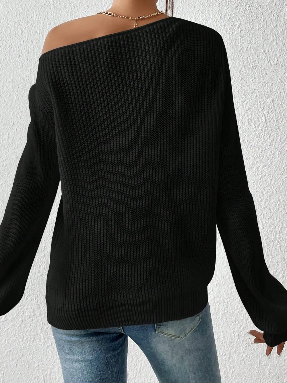 Elegant Honey Single Shoulder Long Sleeve Sweater - adritiX