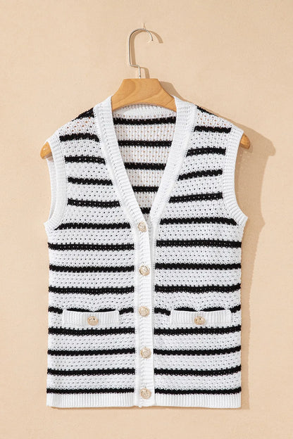 Striped Button-Up Knit Sweater Vest - adritiX
