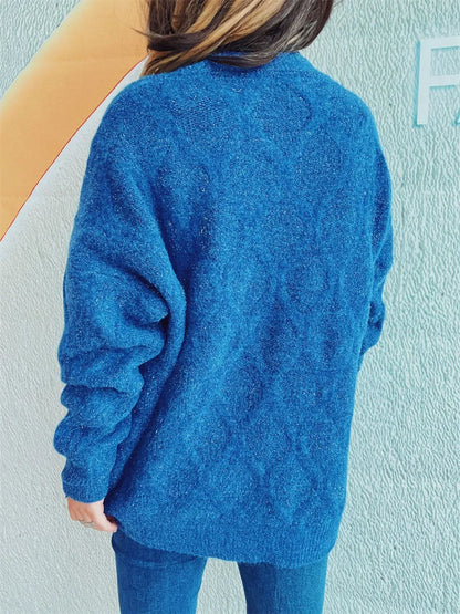 Diamond Round Neck Long Sleeve Sweater - adritiX