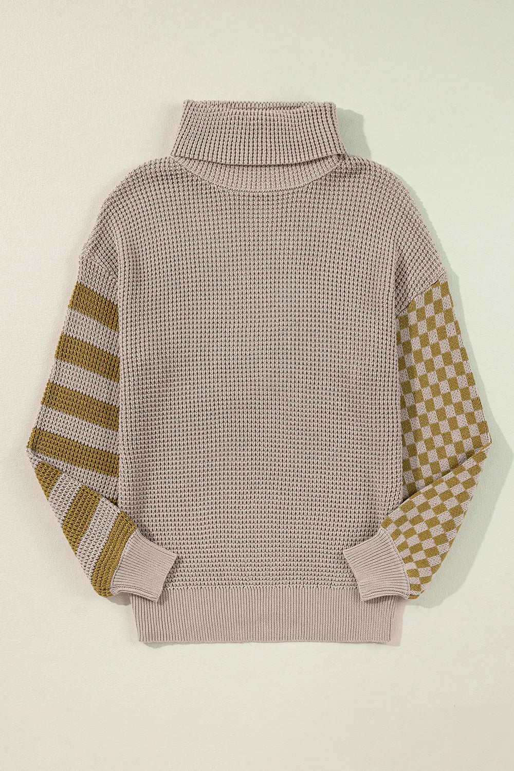 Striped & Checkered Turtleneck Dropped Shoulder Sweater - adritiX
