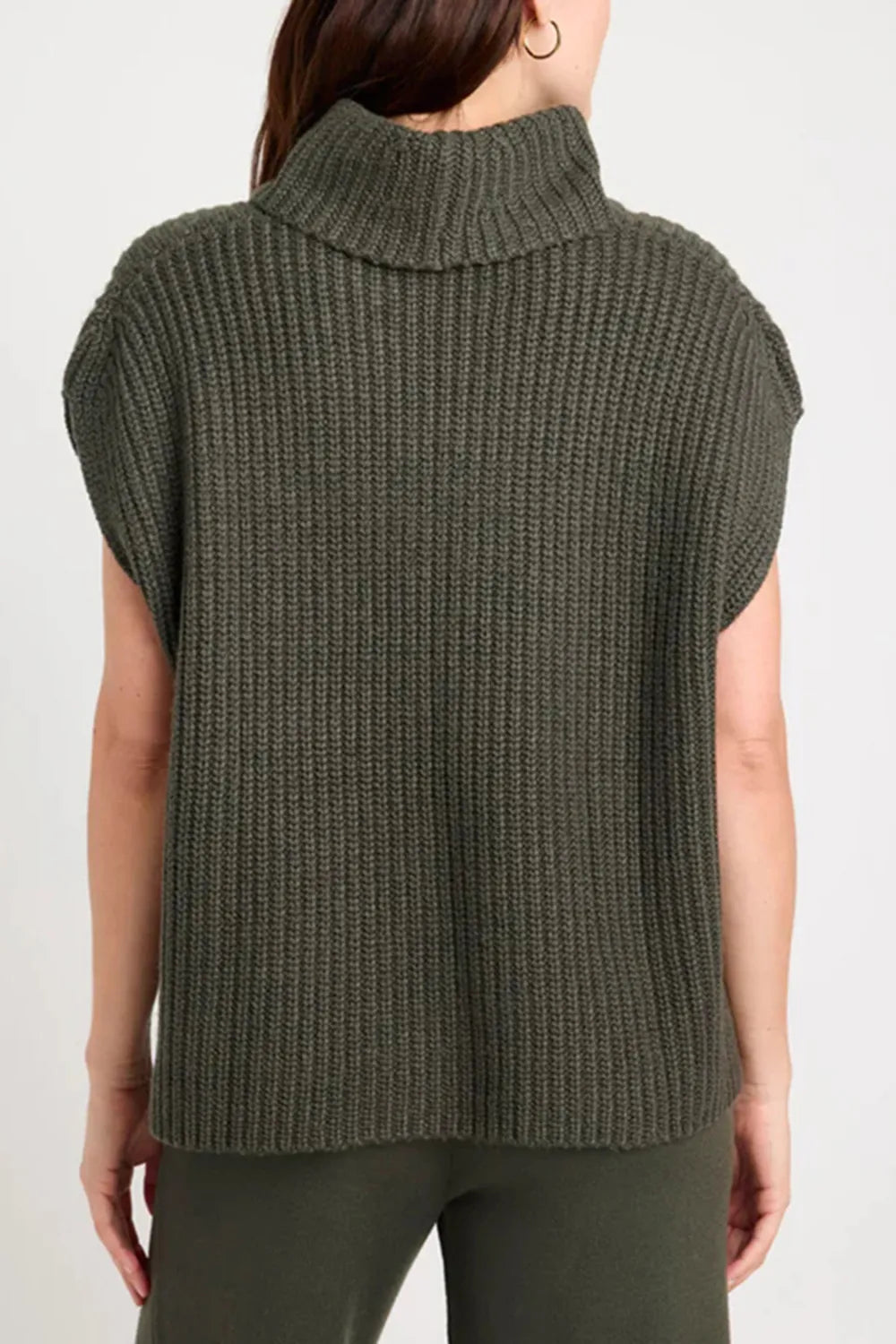 Slit Turtleneck Cap Sleeve Sweater - adritiX