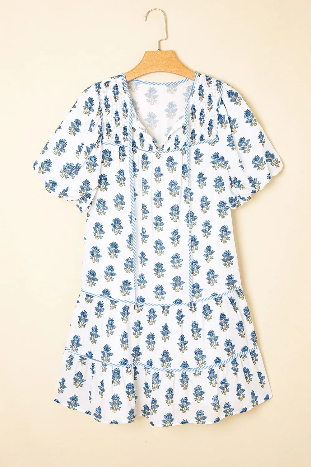 Elegant Floral Puff Sleeve Mini Dress with Pockets - adritiX