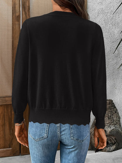 Ribbed Edge Button-Up Knit Cardigan - adritiX
