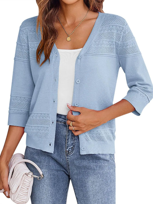Button Up 3/4 Sleeve Cardigan - adritiX