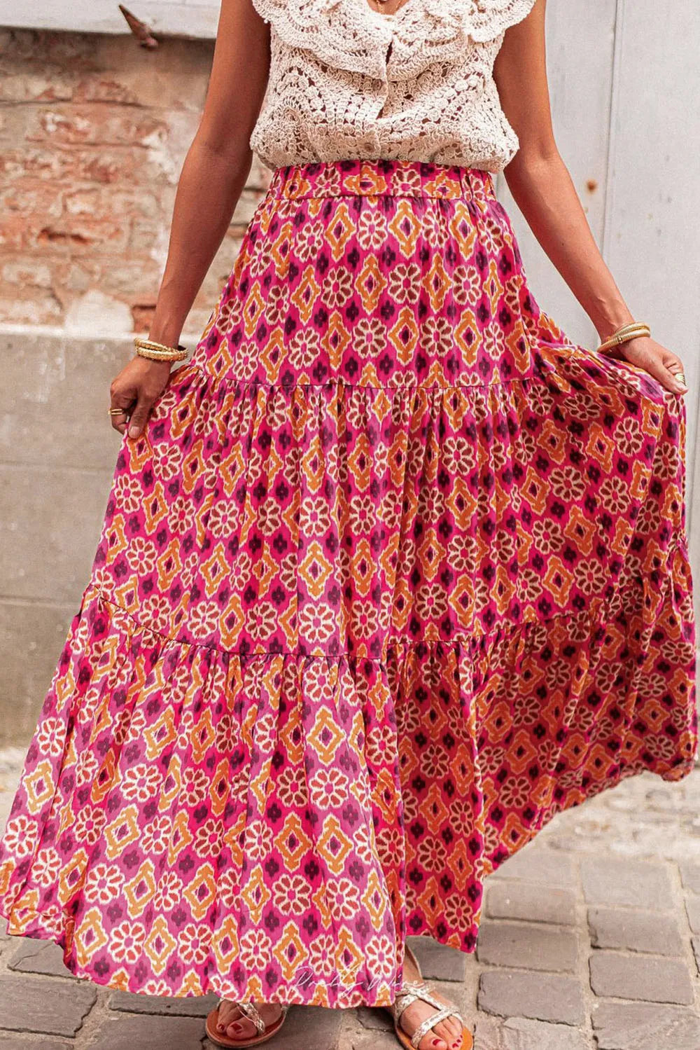Printed Tiered Maxi Skirt - adritiX