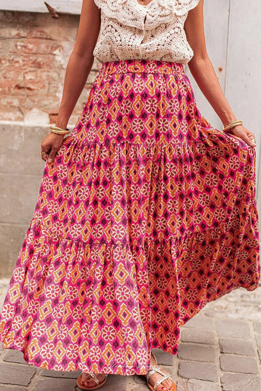 Printed Tiered Maxi Skirt - adritiX