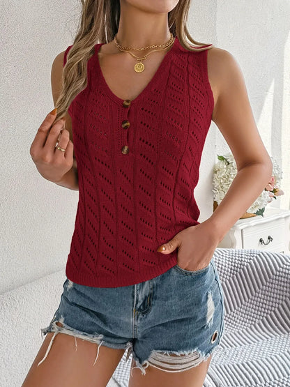 Openwork V-Neck Knit Vest - adritiX