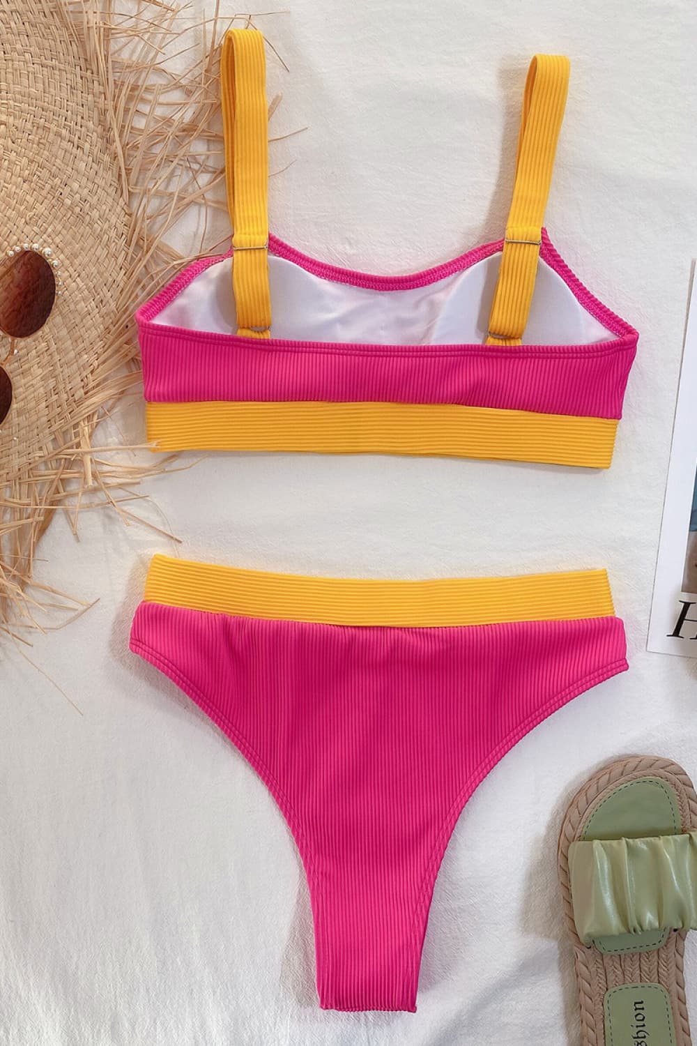 Color Block Scoop Neck Bikini Set - adritiX