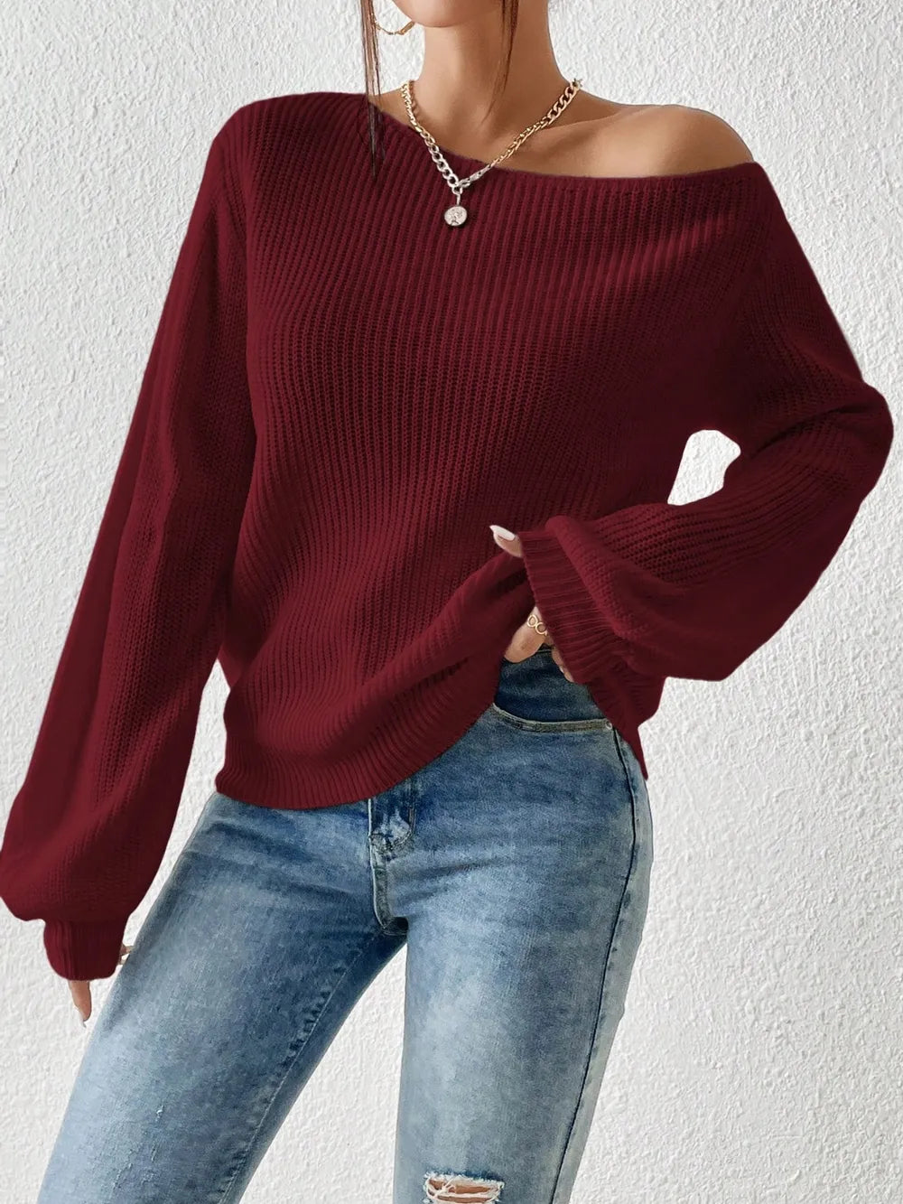 Elegant Honey Single Shoulder Long Sleeve Sweater - adritiX