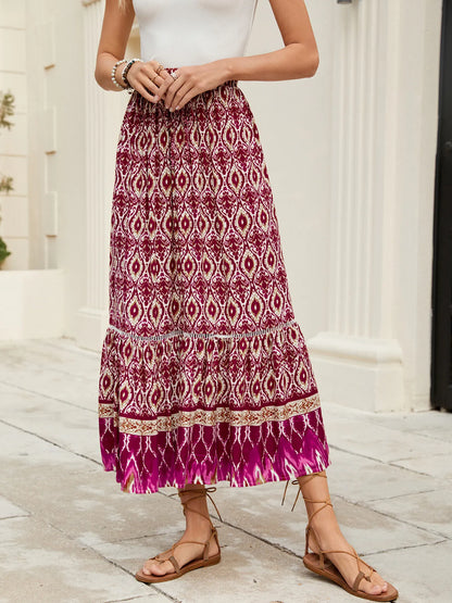Bohemian Printed Ruched Maxi Skirt - adritiX