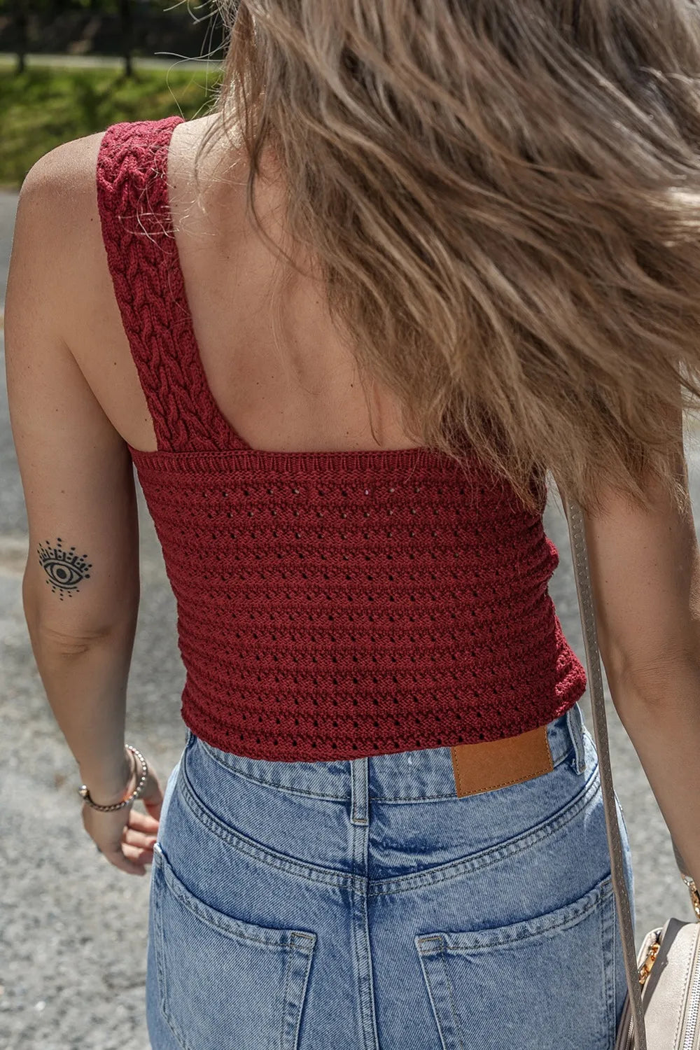 Cable Knit Pointelle Slim Fit V Neck Sweater Vest - adritiX