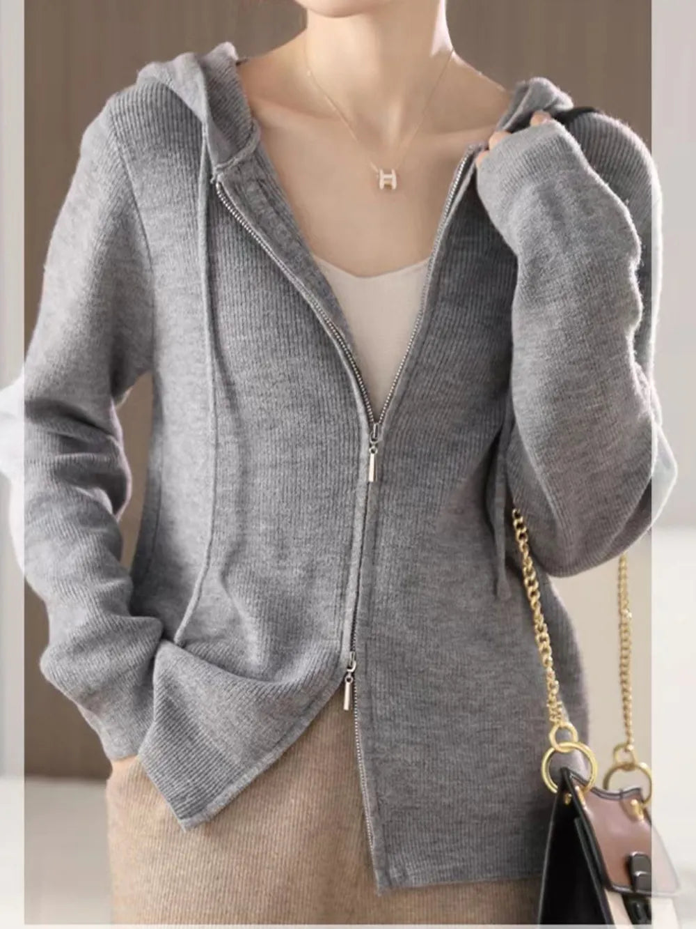 Drawstring Zip Up Long Sleeve Hooded Sweater - adritiX