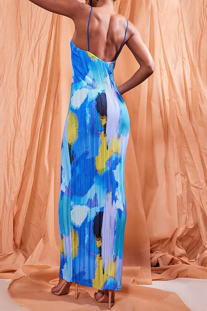 Elegant Backless Printed Maxi Cami Dress - adritiX