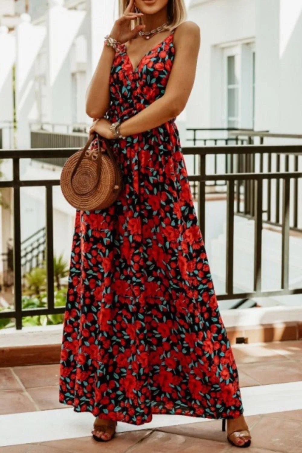 Printed Spaghetti Strap Maxi Dress - adritiX