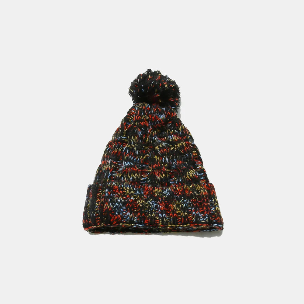 Contrast Cable-Knit Hat with Pompom - adritiX