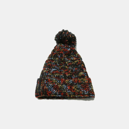 Contrast Cable-Knit Hat with Pompom - adritiX